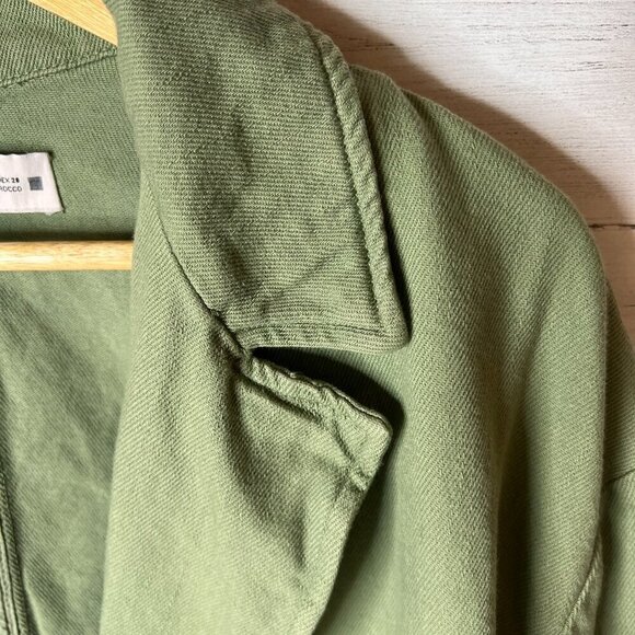 Zara Shacket Womens Size Medium Sage Green Denim Wide Arm Sleeve 100% Cotton - Picture 12 of 15